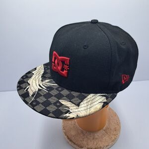 DC Shoes x New Era 59Fifty Fitted Hat Black Red DC Logo Palm Check 7 1/4